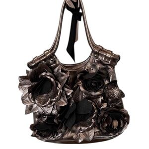 Nine West silver & bronze metallic shoulder bag Floral Embellished